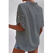 Women's Shirt Cotton Linen Shirts Button Up Blouse Plain Basic Casual Short Sleeve Shirt Collar Regular Tops Holiday Going out Buttons Pocket Black White Navy Blue Khaki Gray Summer cheap Shirts-Women's Shirt Cotton Linen Shirts Button Up Blouse Plain Basic Casual Short Sleeve Shirt Collar Regular Tops Holiday Going out Buttons Pocket Black White Navy Blue Khaki Gray Summer