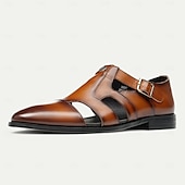 economico Sandali in pelle premium-sandali da pescatore in vera pelle da uomo con doppi cinturini monk - calzature eleganti per abbigliamento casual da lavoro ed eventi