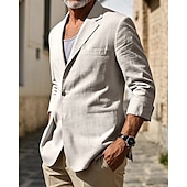 お買い得  メンズクラシックブレザー-男性用 リネンブレザー ブレザー バケーション 祝日 ウェディングパーティー ファッション ライトウェイト 春 &amp; 秋 ポリエステル リネン 平織り ポケット ボタン 快適 シングルブレスト 一つボタン ブレザー ブラック バーガンディー ダークネイビー アーミーグリーン