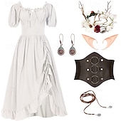 preiswerte Kleid-Retro Vintage Mittelalterlich Renaissance Kleid Zubehörset Ren Faire Wikinger Elfen Damen Halloween Karneval Maskerade LARP Erwachsene Kleid Weitere Accessoires Ohrringe