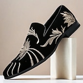 abordables Chaussures sans lacets &amp; mocassins-chaussures de bal pour hommes - mocassins en velours noir avec motif de blé brodé doré pour les occasions formelles