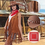 cheap Outfits-Western Outfits for Women Cowgirl Tassel Sleeveless Vest Cowboy Hat and Paisley Bandana