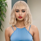 お買い得  トレンドの合成ウィッグ-人工毛ウィッグ ウェーブ カーリーウィーブ アシメントリー・ヘアカット ニートバング 機械製 かつら 14 インチ A1 合成 女性用 クラシック 快適 カラーグラデーション ライトブラウン