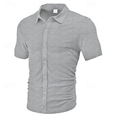cheap Men&#039;s Button Up Shirts-Men&#039;s Shirt Summer Shirt Casual Shirt Beach Shirt Button Up Shirt Black White Burgundy Navy Blue khaki Short Sleeve Plain Shirt Collar Vacation Hawaiian Front Pocket Clothing Apparel Polyester