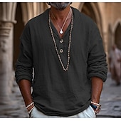 cheap Tops-Retro Vintage Medieval Renaissance Shirt Pirate Viking Solid Color Men&#039;s Pirate Halloween Carnival Vacation Casual Daily LARP Adults&#039; Shirt Spring &amp; Summer