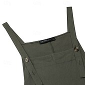 preiswerte Hose-Damen Normal Leinen-inspirierte Hosen Lässig Einfarbig Ärmellos U-Ausschnitt Knöpfe Täglich Ausgehen Normale Passform Schwarz Blau Fuchsie Sommer
