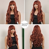 baratos Perucas Sintéticas sem Touca-Perucas sintéticas Ondulado Trama Curly Corte em Camadas Com Franjas Fabrico à Máquina Peruca 28 polegadas A1 Cabelo Sintético Mulheres Clássico Confortável Cores Gradiente Âmbar Marrom