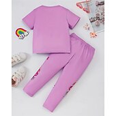 baratos Desenho animado 3D da menina-Para Meninas 3D Unicórnio Conjuntos de pijama Conjuntos de pijama com camiseta e calça Manga Curta Impressão 3D Verão Primavera Ativo Básico Infantil 4 anos + Gola Redonda Casa Diário Normal