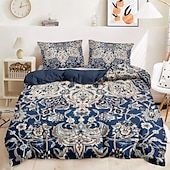 economico 100% cotone-Set di copripiumino bohemien 100% cotone biancheria da letto morbida e traspirante con fiori paisley copripiumino leggero e resistente comodo per tutte le stagioni facile da mantenere
