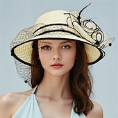 billiga Festhattar-Hattar polyester solhatt semester teparty hästkapplöpning cocktail elegant vintage solskydd med fjäder blommigt huvudbonad