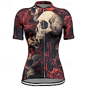 cheap Women&#039;s Jerseys-Women&#039;s Cycling Jersey Short Sleeve Bike Tee Tshirt Jersey with 3 Rear Pockets Mountain Bike MTB Breathable Quick Dry Anatomic Design Wicking Wine Red Black Red Skull Sports Clothing Apparel