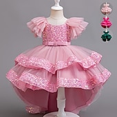 cheap Party Dresses-Kids Girls&#039; Party Dress Sequin Sleeveless Wedding Special Occasion Sequins Ruched Zipper Adorable Sweet Polyester Asymmetrical Party Dress Tulle Dress Summer Spring Fall 4-12 Years Pink Purple Green