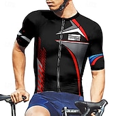 abordables Maillots pour hommes-Homme Maillot de cyclisme Géométrique Manche Courte Cyclisme T-shirt Maillot avec 3 poches arrière VTT Vélo tout terrain Séchage Rapide Design Anatomique Évacuation de l&#039;Humidité Respirant Des sports