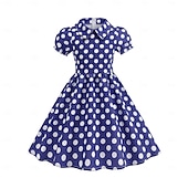 billiga Klänningar-Retro / vintage Femtiotal Klänningar Swing klänning Prickiga Flickor Karnival Maskerad Dagliga kläder Möhippa Barn Klänning Hemkomstklänningar