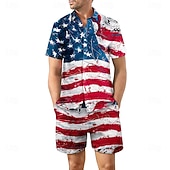 abordables Ensembles de chemises imprimées pour hommes-Jour de l'Indépendance Américaine Homme Drapeau Américain 2 pièces Ensembles de chemises Ensemble Chemise Manche Courte Pantalon court Col Rabattu Occasionnel Extérieur Occasionnel Quotidien