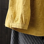 billige Skjorter-Women's Blouse Faux Cotton Linen Ruched Buttons Plain Modern Casual Long Sleeve Crew Neck Regular Tops Daily Going out White Yellow Pink Navy Blue Summer