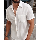 economico Camicie di lino-Per uomo Camicia Camicia di lino Camicia casual Camicia con Bottoni Camicia di cotone Semplice Vacanza Streetwear Bianco Manica Corta Collo ripiegato Estate Abbigliamento Tasca Frontale