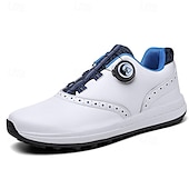 cheap Men&#039;s Golf Shoes-Men&#039;s Modern White Golf Shoes with Blue Detailing, Lace-Up Design, Breathable Upper, Perfect for Professional Golfers