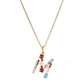 economico I regali-collana con lettera personalizzata, catena hip hop per clavicola, ciondolo con alfabeto in zircone colorato micro-pavé di rame, regalo di gioielli unico per la festa della mamma