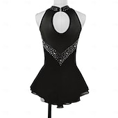 cheap Figure Skating Dresses-Figure Skating Dress Women's Girls' Ice Skating Dress Black Dark Green Dark Blue Patchwork Open Back Mesh Spandex Stretchy Training Practice Professional Skating Wear Thermal Warm Classic Crystal