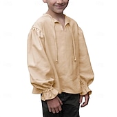 cheap Tops-Retro Vintage Medieval Renaissance Shirt Pirate Viking Lace up Solid Color Boys Pirate Halloween Carnival Children&#039;s Day Vacation Casual Daily LARP Kid&#039;s Shirt Spring &amp; Summer