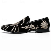 abordables Chaussures sans lacets &amp; mocassins-chaussures de bal pour hommes - mocassins en velours noir avec motif de blé brodé doré pour les occasions formelles