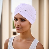 economico Copricapi da cerimonia-Copricapo Misto Poliestere / Cotone Cappello floscio turbanti Casuale Chiesa Con Perline Colore puro Copricapo Copricapo