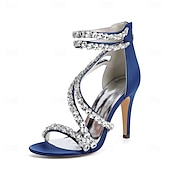 economico Sandali Eleganti-sandali con tacco alto e cinturino in strass bianchi da donna – eleganti scarpe da sposa per cocktail party