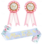 economico Forniture per eventi e feste-Kit fascia e fiore all&#039;occhiello per baby shower, set per futura mamma con spilla floreale, fascia di galateo e fiore all&#039;occhiello per futura mamma per decorazioni per feste per neonati