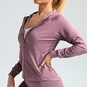economico Tute da ginnastica-Per donna T-shirt da corsa Cerniera Tasche Manica lunga Felpa con cappuccio Informale Athleisure Traspirante Asciugatura rapida Allenamento in palestra Corsa Marcia abbigliamento sportivo