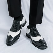 baratos Formal-Sapatos Oxford Brogue Masculinos Bicolor com Ponta Asa em Branco e Marrom, Sapatos Sociais Vintage em Couro Inspirados em Gatsby para Festas, Casamentos e Eventos Formais de Jazz na Década de 1920