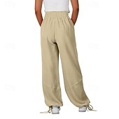 baratos Calça de linho de algodão simples-Mulheres Shorts de algodão e linho Calças inspiradas em linho Calças de linho de algodão Moda Roupa de rua Comprimento total Natural Tecido Bolsos Design de cordão elástico Exterior Confortável Rua
