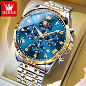 abordables Relojes de Cuarzo-OLEVS 3653 Reloj para Hombre Reloj de Cuarzo Reloj Cronógrafo Multifuncional para Hombre Impermeable a 30M Luminiscente Fase Lunar Reloj de Acero