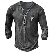 preiswerte Lässiges Henley-T-Shirt-Herren T-Shirt mit Knöpfen Henley Hemd T-Shirt Langarm Henley Sommer Muster Einfarbig Mode Designer Mode Urlaub Straße Ausgehen Dunkelbraun Dunkelgrau Schwarz Top T-Shirt für Herren