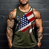 cheap Patriotic Veteran T shirts-American Independence Day Men&#039;s American US Flag T Shirt Vest Top Sleeveless T shirt 3D Print Crew Neck Shirt Vacation Casual Hawaiian Holiday Black White Blue Summer Spring Clothing Apparel S M L XL