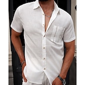 economico Camicie di lino-Per uomo Camicia Camicia di lino Camicia casual Camicia con Bottoni Camicia di cotone Semplice Vacanza Streetwear Bianco Manica Corta Collo ripiegato Estate Abbigliamento Tasca Frontale