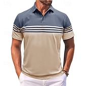 お買い得  メンズ クラシックポロ-男性用 コットンブレンドポロシャツ ゴルフシャツ カジュアル スポーツ クラシック 半袖 ファッション クール カラーブロック 縞柄 ボタン 夏 春 &amp; 秋 レギュラー ダークブラウン ブラック バーガンディー ライトグレー ライトブルー コットンブレンドポロシャツ