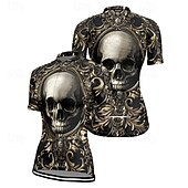 cheap Women&#039;s Jerseys-Women&#039;s Cycling Jersey Short Sleeve Bike Tee Tshirt Jersey with 3 Rear Pockets Mountain Bike MTB Breathable Quick Dry Anatomic Design Wicking Wine Red Black Red Skull Sports Clothing Apparel