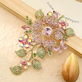 abordables Suministros para la fiesta-1 pieza/juego de exquisito broche de flor de rosa de cristal colorido brillante para niñas, alfiler de vestido de noche para damas, accesorios de moda para bodas