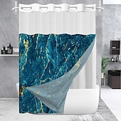 رخيصةأون ستائر الدوش-No Hook Shower Curtain 180cm*180cm(70&quot;*70&quot;) Leaves Pattern Snap-In Fabric Liner Sheer Top Window Waterproof Double-Layer Bathtub Curtain