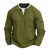 cheap Men's Casual T-shirts-Men's T Shirt Tee Tee Top Long Sleeve Shirt Long Sleeve Henley Spring Fall Plain Fashion Designer Basic Pockets 2 in 1 Vacation Street Going out Navy Blue Top Tee for Men
