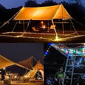 abordables Linternas y luces de camping-Luces LED para exteriores, cadena de luces, luces para carpa, almacenamiento rápido, cadena de luces para acampar de 15 m con 9 modos, impermeable, tipo C, 4000 mAh, recargable, lámpara LED portátil