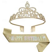 cheap Birthday Party Supplies-Birthday Party Girl and Women Elegant Decorations 2-Piece Set Headband and Sash with &#039;Happy Birthday&#039; - Available in Multiple Color Combo