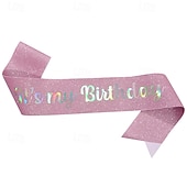economico Forniture per Festa di Compleanno-fascia per festa di compleanno in tessuto elastico glitterato, fascia &quot;è il mio compleanno&quot;, cintura scintillante per feste per decorazioni per feste di compleanno per bambine