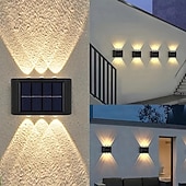 billiga Utomhuslampetter-4 st led utomhus solcellslampor stegljus 6 pärlor uteplatslampor innergård trädgård staket däck vägglampor enkel installation