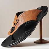 preiswerte Urlaubsandalen-Moderne Flip-Flops aus hellbraunem Kunstleder für Herren mit doppelten Aussparungen und verstellbaren Riemen – vielseitiges Schuhwerk für Komfort im Alltag