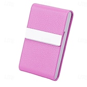 abordables Porte-cartes et étuis-Porte-cartes de visite en cuir synthétique, étui pour cartes de visite, porte-cartes de poche, porte-cartes de visite fin en métal, porte-cartes de visite bloquant les RFID avec fermeture magnétique