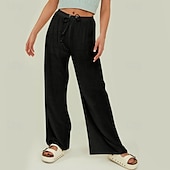 abordables Pantalon uni en coton et lin-Femmes Short en coton et lin Pantalon inspiré du lin Pantalon en coton et lin Streetwear Occasionnel Longueur complète Naturel Uni Avec Poches Conception à cordon élastique Confortable Extérieur Rue