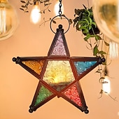 billige Stearinlys og lysestaker-vintage jernkunst stjernelysholderlykt, femspiss hengende vindtett telysholder, dekorativ lyslykt i jernglass for hjem, bar, restaurant og gaveutdeling