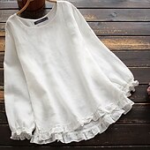 cheap Shirts-Women&#039;s Blouse Cotton Linen Shirts Plain Basic Modern Long Sleeve Square Neck Regular Tops Daily Holiday Going out Ruffle Black White Pink Army Green Navy Blue Summer